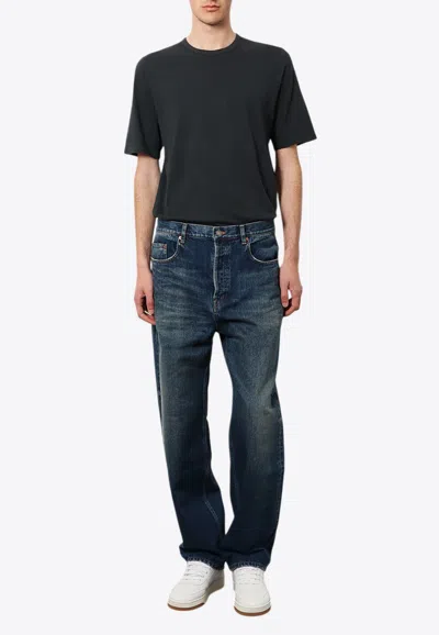 Saint Laurent Crewneck T-shirt With Embroidered-logo In Black