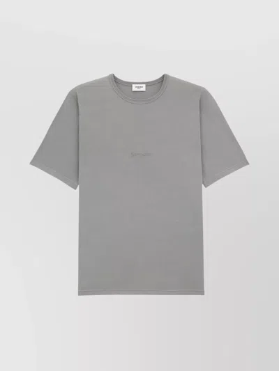 Saint Laurent Crewneck T-shirt With Tonal Chest Embroidery In Gris Vert Blanchi