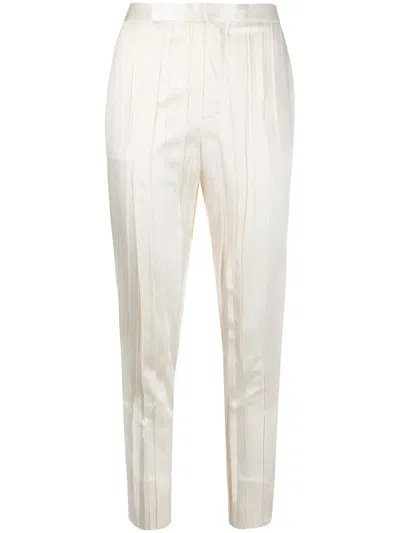 Saint Laurent White Silk Striped Satin Trousers In Cream