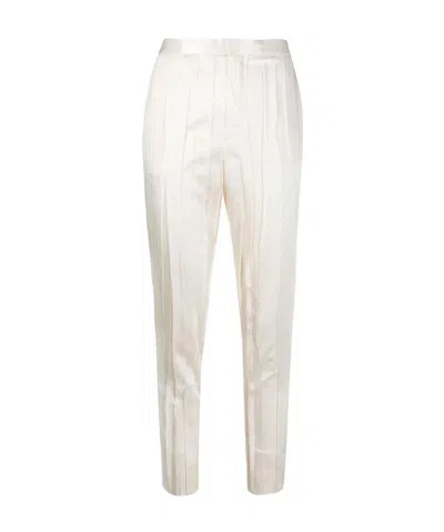 Saint Laurent Crinkle-effect Tailored Trousers In White