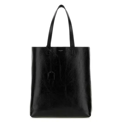 Saint Laurent Crinkled-leather Bold Tote Bag In Black