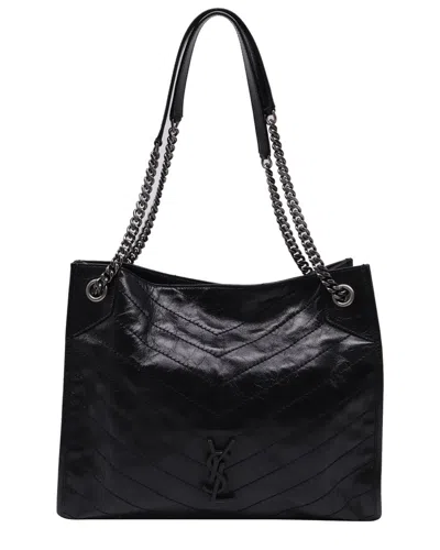 Pre-owned Saint Laurent Crinkled Matelassé Medium Monogram Nikki Tote (authentic Pre-loved)