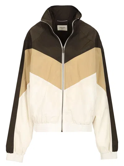 Saint Laurent Crinkled Nylon Windbreaker Sweatshirts Multicolor