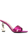 Saint Laurent 85mm Opyum Ysl Satin Mule Sandals With Golden Hardware In Pink