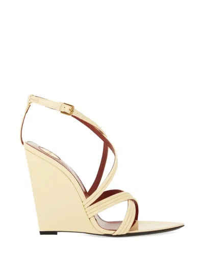Saint Laurent 110mm Leather Cross-strap Wedge Sandals In Neutral