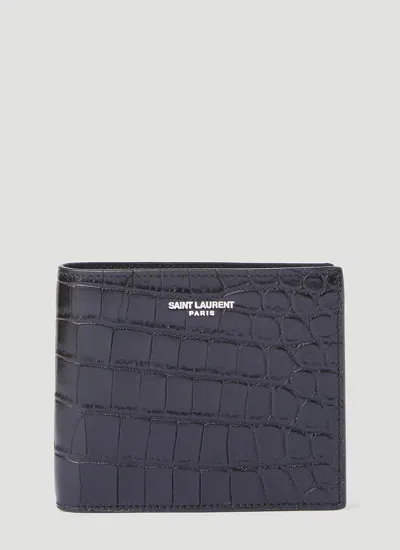 Saint Laurent Croc-embossed Bi-fold Wallet In Black