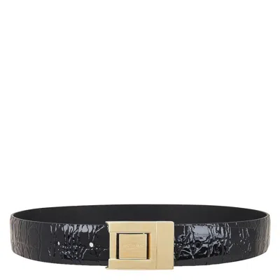 Saint Laurent Croc-embossed Boucle La 76 Belt In Black