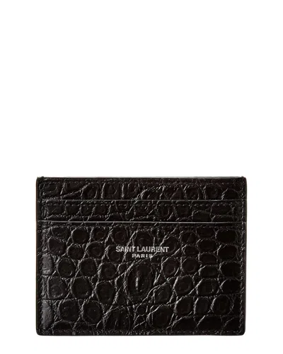 Saint Laurent Croc-embossed Leather Card Case In Black