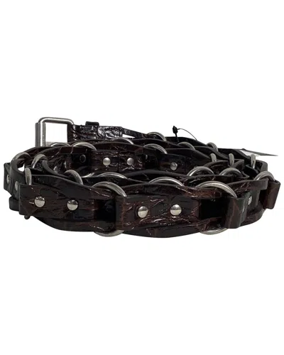 Saint Laurent Croc-embossed Leather Chain Link Belt (authentic Pre-loved) In Black