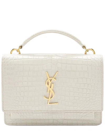 Pre-owned Saint Laurent Croc Embossed Leather Monogram Sunset Chain Wallet (authentic  Pre-loved)