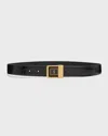 Saint Laurent Croc-embossed Leather Square Buckle Belt In Brown