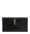 Saint Laurent Croc-embossed Uptown Envelope Pouch In Black
