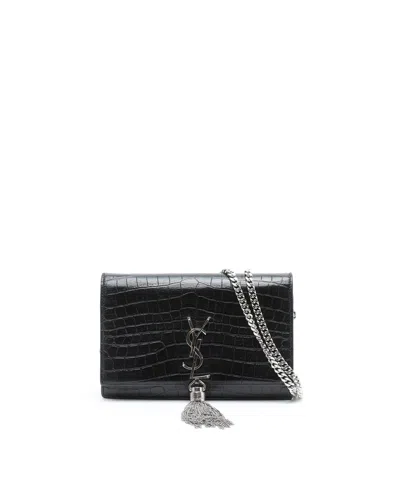 Saint Laurent Croc Kate Wallet On Chain Bag In Purple
