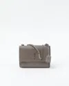 Saint Laurent Croc Medium Sunset Bag In Gray