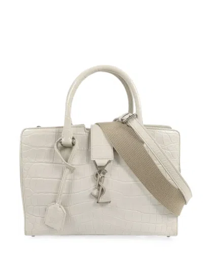 Pre-owned Saint Laurent Croc-effect Tote Bag In White