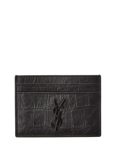 Saint Laurent Croc-embossed Leather Card Case In Black