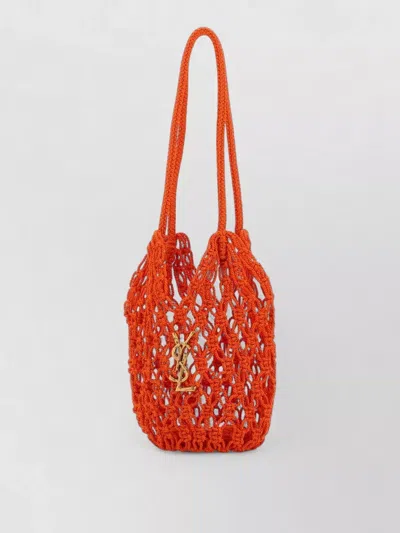 Saint Laurent Crochet Bucket Bag Featuring Shoulder Strap In Orange