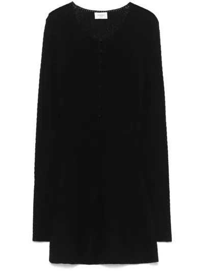Saint Laurent Crochet-knit Mini Dress In Black