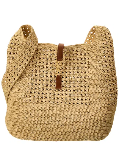 Saint Laurent Crochet Raffia & Leather Hobo Bag In Brown