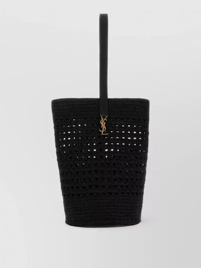 Saint Laurent Crochet Shoulder Tote Bag Open Weave Top Handle In Black