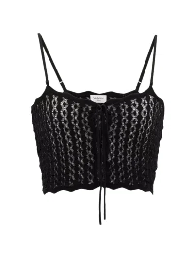 Saint Laurent Crochet-knit Front-tie Top In Black