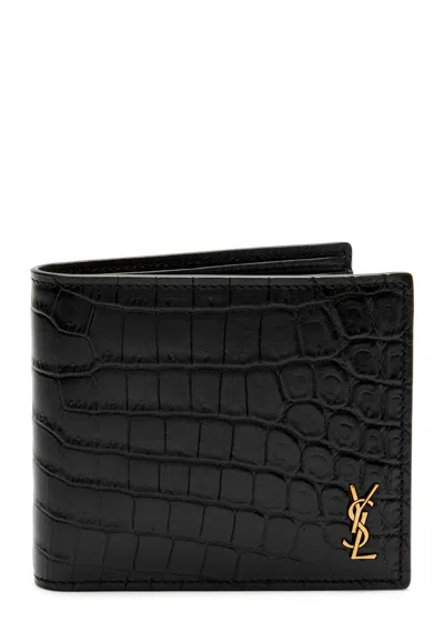 Saint Laurent Crocodile-effect Leather Wallet In Black