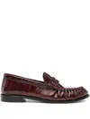 Saint Laurent Crocodile-effect Loafers In Brown
