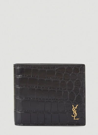 Saint Laurent Crocodile-embossed Bi-fold Wallet In Black