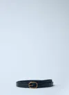 Saint Laurent Women Crocodile-embossed Frame Thin Belt In Black
