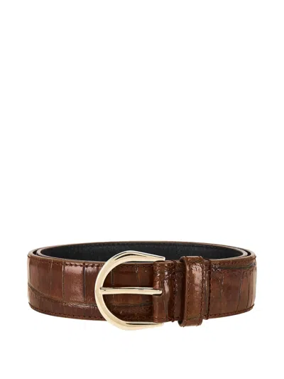 Saint Laurent Crocodile-embossed Leather Belt In Brown