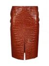 Saint Laurent Crocodile Embossed Leather Skirt Skirts Brown In Burgundy