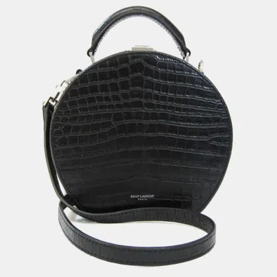 Pre-owned Saint Laurent Crocodile Embossed Leather Small Mica Hatbox Bag In Black