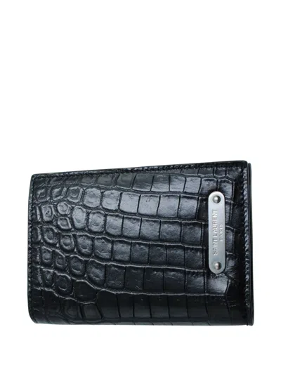 Pre-owned Saint Laurent Crocodile-embossed Leather Wallet In Black