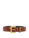 Saint Laurent Crocodile-embossed Square-buckle Belt In Brown