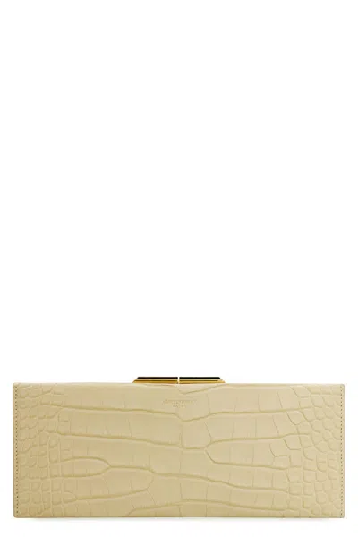 Saint Laurent Crocodile Leather Wallet In Ivory