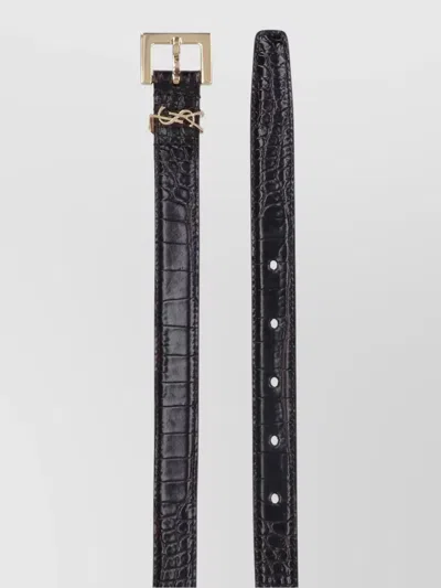 Saint Laurent Crocodile Texture Adjustable Length Gold Buckle Belts