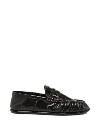 Saint Laurent Black Shiny Nappa Leather Le Loafer Supple Loafers In Multi