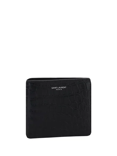 Saint Laurent Crocodile-embossed Calf Leather Wallet In Red
