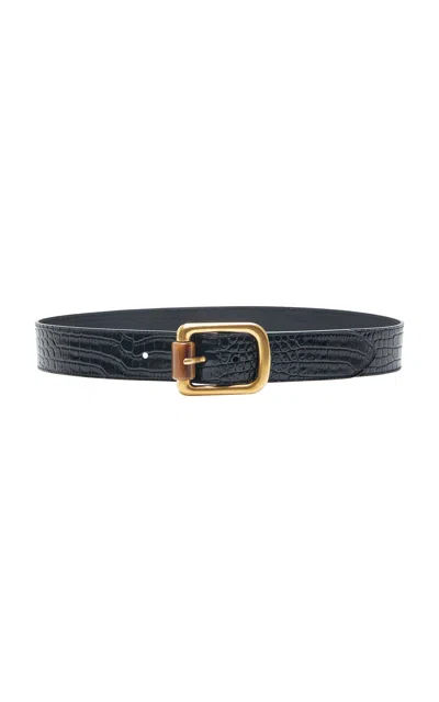 Saint Laurent Crocodile-embossed Leather Belt In Black