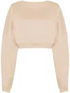 Saint Laurent Logo-embroidered Cropped Sweatshirt In Nude & Neutrals