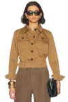 Saint Laurent Dark Beige Cropped Jacket With Belt Women In Chatain