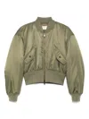 Saint Laurent Women Khaki Recycled Nylon Short Padded Bomber Jacket In Green
