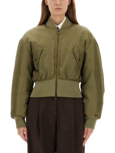 Saint Laurent Cropped Bomber Jacket In Green