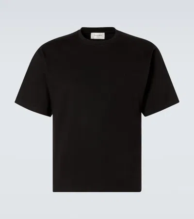 Saint Laurent Cropped Cotton Jersey T-shirt In Black