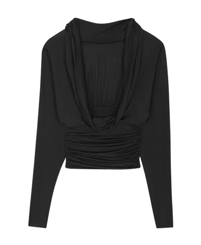 Saint Laurent Cropped Cowl-back Top In Black