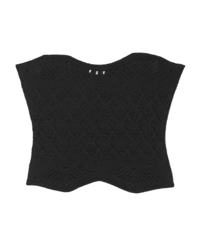 Saint Laurent Cropped Crochet Top In Black
