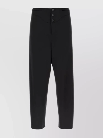 Saint Laurent Cropped High-waisted Satin Trousers In Black
