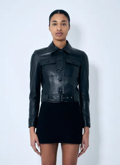 Saint Laurent Cropped Leather Jacket In Black