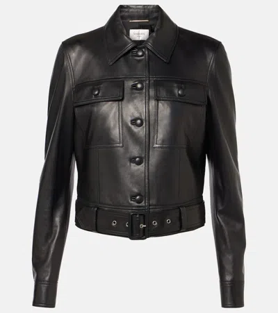 Saint Laurent Cropped Leather Jacket In Black