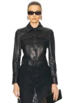 Saint Laurent Cropped Leather Jacket In Noir
